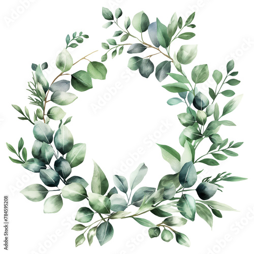 floral branch and minimalist flowers in wreath borders and frame in watercolour style isolated on transparent background.