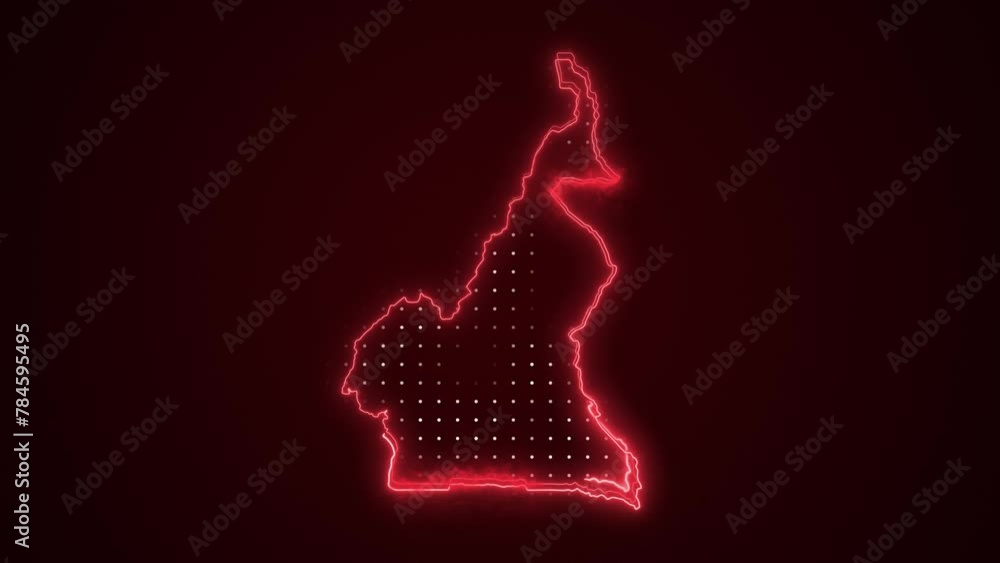 Neon Red Cameroon Verde Map Borders Outline Loop Background Neon Red Cameroon Verde Map Borders Outline Loop Background