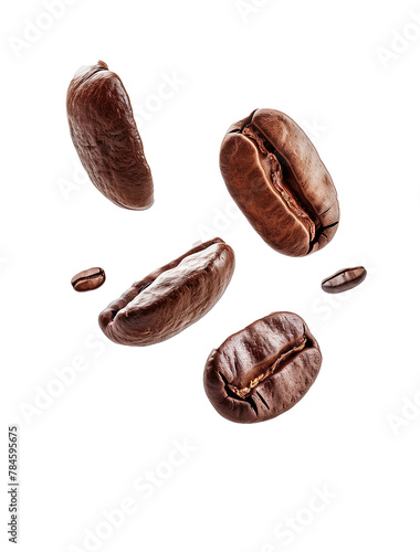 Falling coffee beans isolated on png background