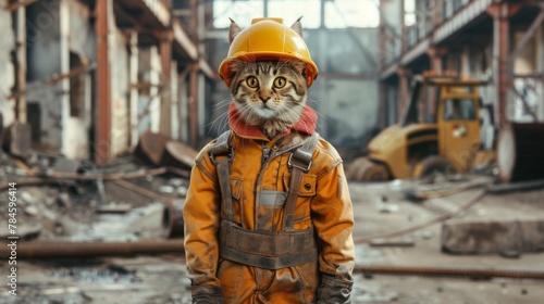 Industrial cat builder. Construction cat worker in industrial setting