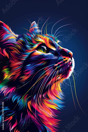 cat face with colorful graphic design