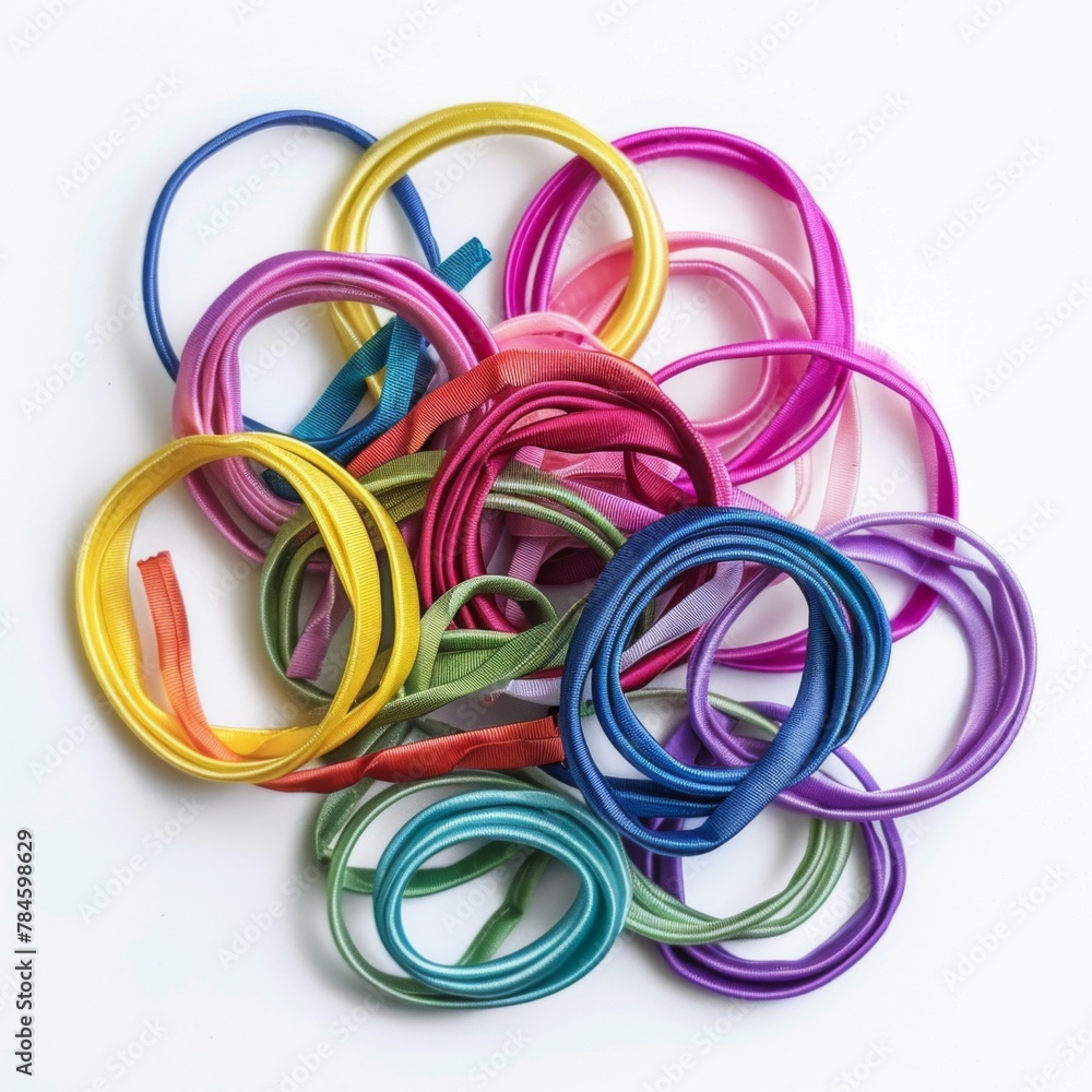 Hair ties on white background