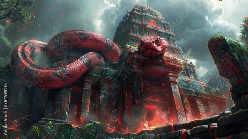 The Ancient Serpent coiled around the ancient temple. photo