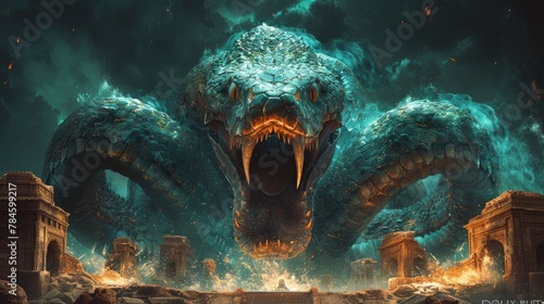 The Ancient Serpent attacked the ancient city. photo