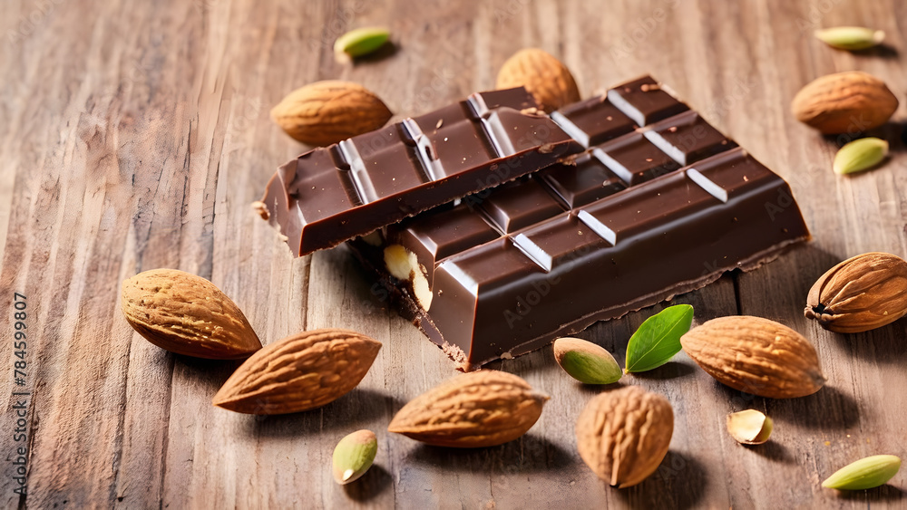 chocolate bar with almonds and various chocolate bar with almonds and various