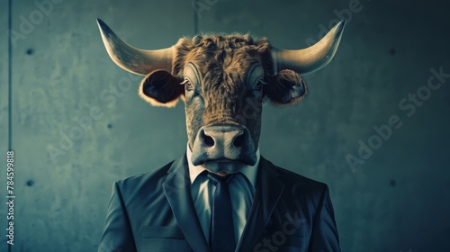 Businessman bull. Business bull in office