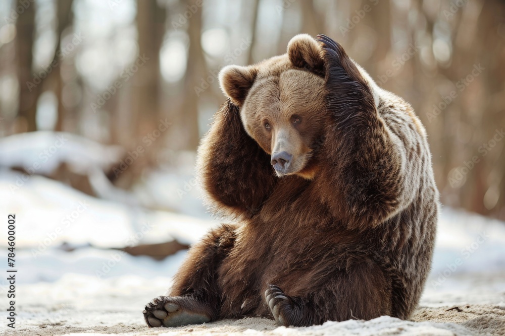 Obraz premium bear sitting with his paw on his head