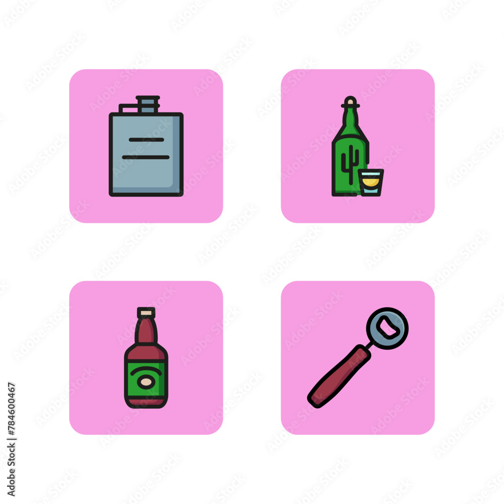 Naklejka premium Alcohol drinks line icon set. Tequila and beer in bottle. Noisy party with friends concept. Can be used to topics like night life and night clubs