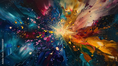 Oil painting Abstract, quantum leap, oil effect, vibrant quantum particles, night, wide lens, particle burst.
