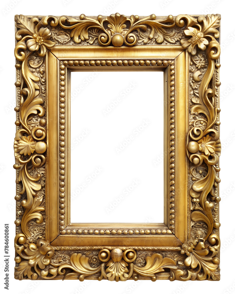 Luxury Antique Frame, Ornate Gold Carving, Isolated Background