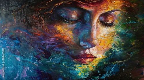 AbstractOil painting, essence portrait, oil painting, soul colors, night, macro, inner light glow. 