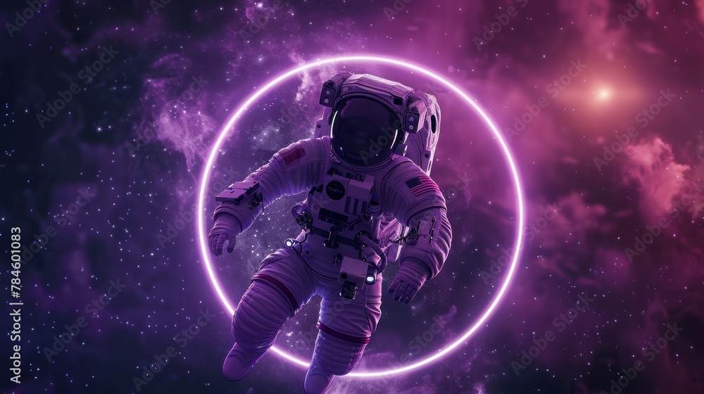 astronaut with a neon circle in space. concept wallpaper in high resolution astronaut with a neon circle in space. concept wallpaper in high resolution