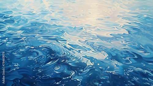 AbstractOil painting, arctic waters, icy blues and whites, dawn light, panoramic view, frozen ripples.  photo