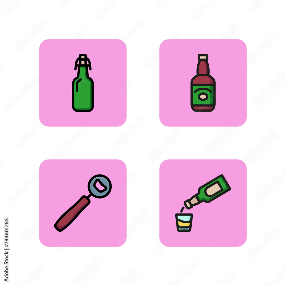 Drinks in bottles line icon set. Strong drinks and beer. Men alcohol concept. Can be used to topics like party, lounge, vacation Drinks in bottles line icon set. Strong drinks and beer. Men alcohol concept. Can be used to topics like party, lounge, vacation