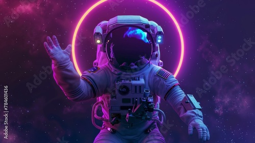 astronaut with neon circle background in space