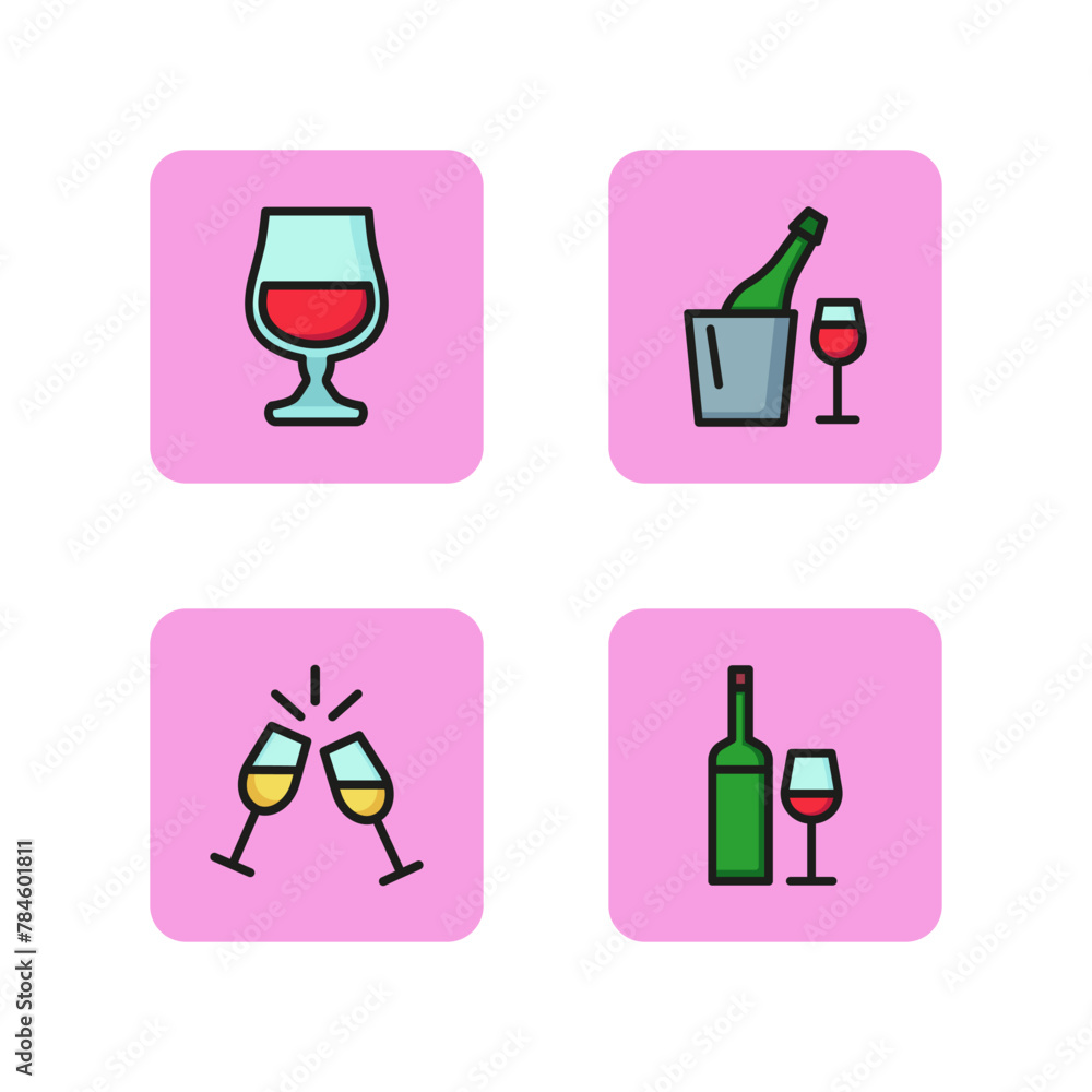 Wine bar line icon set. Wine in bottle and glasses. Celebrating with champagne and whisky. Expensive vacation concept. Can be used to topics like holiday and ceremony Wine bar line icon set. Wine in bottle and glasses. Celebrating with champagne and whisky. Expensive vacation concept. Can be used to topics like holiday and ceremony