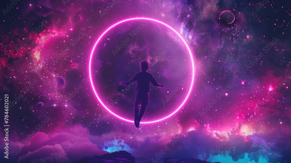 man inside a neon circle man inside a neon circle