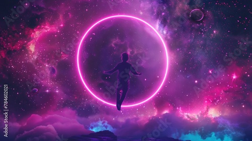 man inside a neon circle