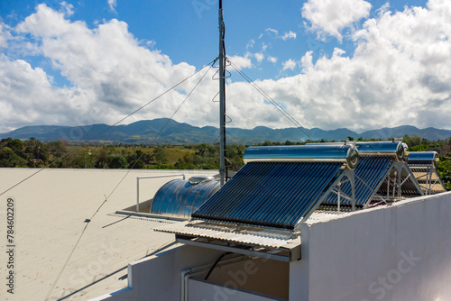 solar water heater on the roof of a house