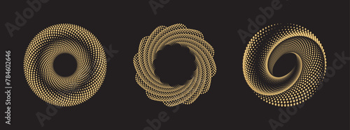 An enchanting swirling pattern featuring an artistic in metallic gold vector design against a black background for frames, circular logos, signage, symbols, web graphics, and prints.