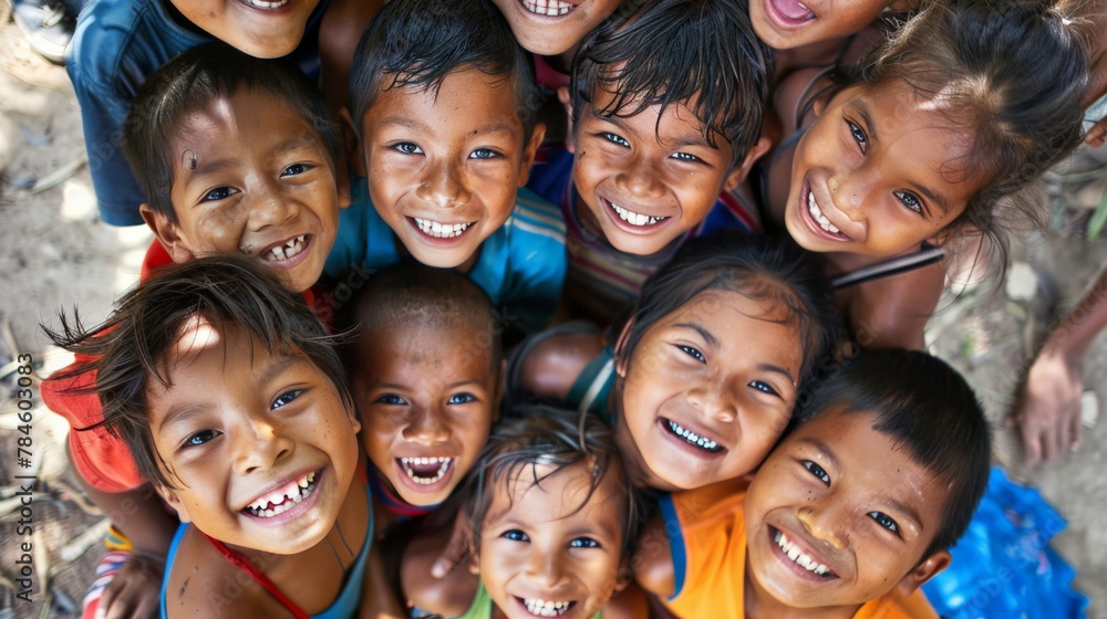 A group of children with different cultural backgrounds playing together, their unguarded interactions embodying hope and the pure acceptance of youth.