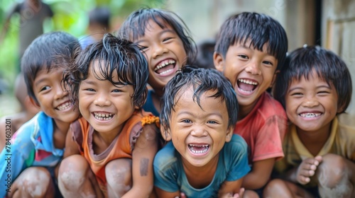 A group of children with different cultural backgrounds playing together, their unguarded interactions embodying hope and the pure acceptance of youth. photo