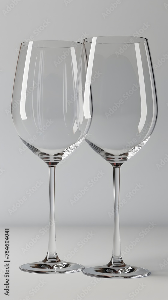Elegant Crystal Wine Glasses with Transparent and Reflective Surfaces Against White Background Elegant Crystal Wine Glasses with Transparent and Reflective Surfaces Against White Background