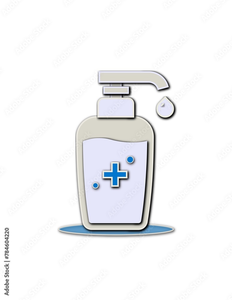 A bottle of hand sanitizer with a blue label and a white background A bottle of hand sanitizer with a blue label and a white background
