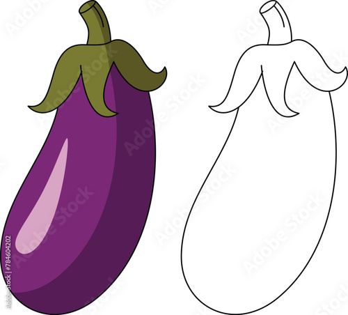 Eggplant Isolated Vector Illustration Coloring Page Hand Drawn for Kids