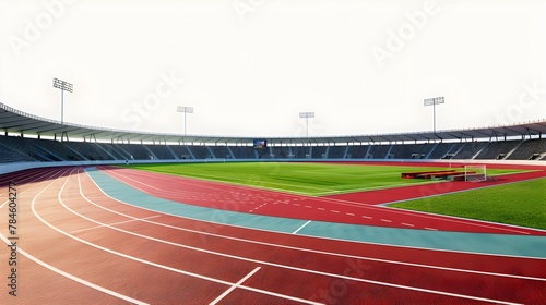 Illuminated Sports Stadium with Running Track and Grandstand for Competitive Events