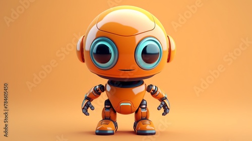 Cute cartoon robot with smiley face. 3d illustration.