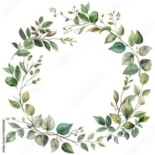 floral branch and minimalist flowers in wreath borders and frame in watercolour style isolated on transparent background. © somwut
