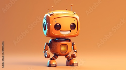 Cute cartoon robot with smiley face. 3d illustration.
