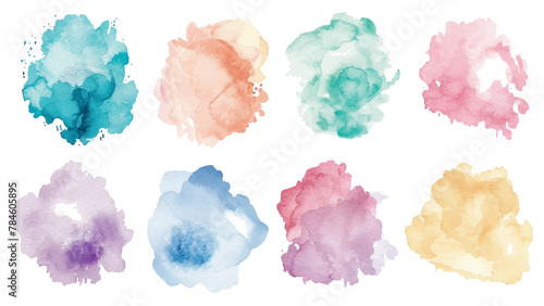 Set of watercolor circles brash multicolored. watercolor on white background. This is watercolor splash. It is drawn by hand transparent background. 