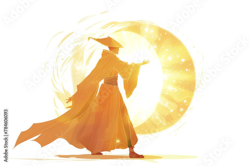Shield of Ethereal Light: A wizard who erects a magical barrier of light around himself, protecting him from unseen forces.