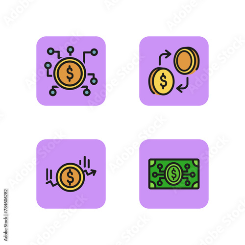 Electronic money line icon set. Coins, banknote, circuit, exchange, increase. Cryptocurrency concept. Can be used for topics like virtual currency, networking, e-commerce