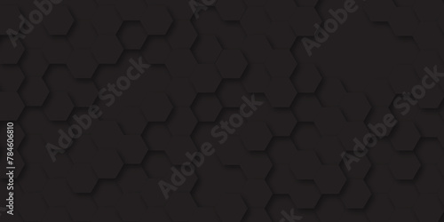 Black hexagon with white stripes and simple background. seamless hexagon mosaic aluminum silver surface. Geometric pattern. Vector in flat design. Abstract metal hexagon layers. © Chip Kidd