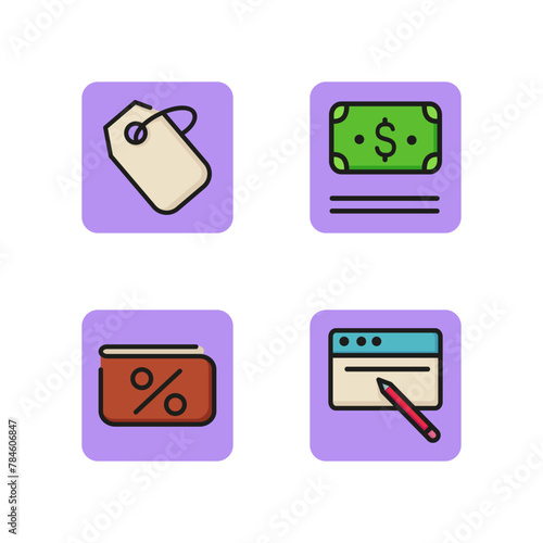 Shopping line icon set. Coupon, price tag, dollar banknote, online payment. Sale and discount concept. Can be used for topics like business, online shopping, promotion