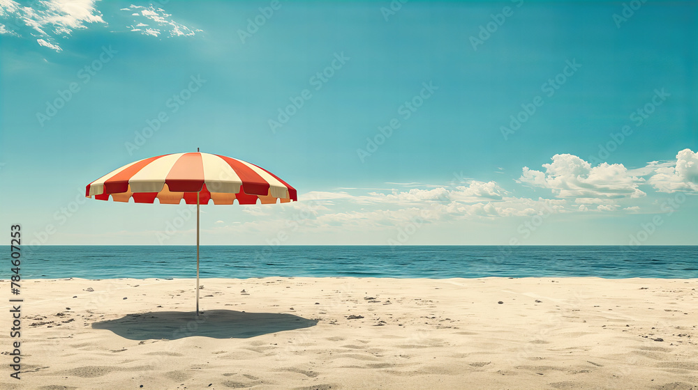 Sunny Beach with Yellow Umbrellas and Lounge Chairs, Perfect for a Relaxing Holiday by the Ocean