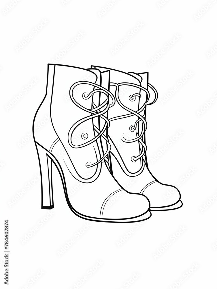 High heel boot coloring page, line drawing of winter boots, fashion design High heel boot coloring page, line drawing of winter boots, fashion design