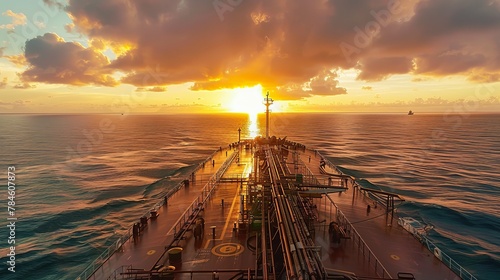 View from the forward mast of a large tanker, showcasing the vastness and operation of maritime oil transport photo