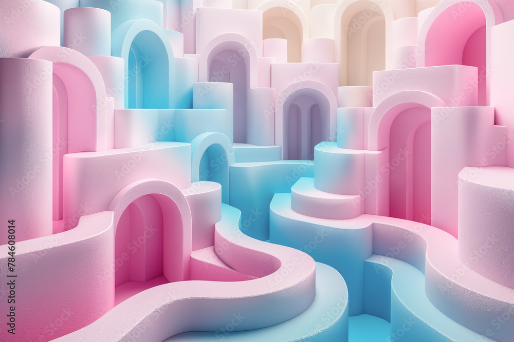 Obraz premium Cute colorful 3d kids playground with pastel floor and wall for background