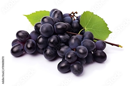 Black grapes with leaf isolated on white background