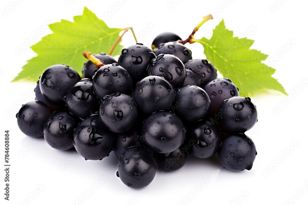 Black grapes with water drops isolated on white background Black grapes with water drops isolated on white background