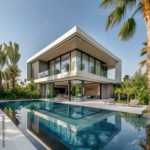 Sleek Design: Exterior of Contemporary Cubic Luxury Villa and Pool © dr.rustem