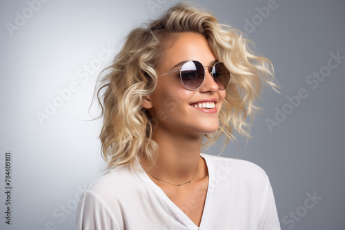 Wallpaper Mural Young pretty blonde girl over isolated white background with sunglasses Torontodigital.ca
