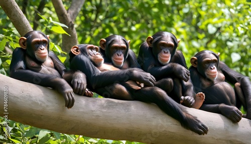 A Group Of Chimpanzees Enjoying A Leisurely Aftern Upscaled 37 photo
