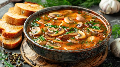 Mushroom Soup with Champignons and Toasted Bread