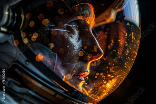 Portrait of an astronaut in an astronaut helmet. Close-up.