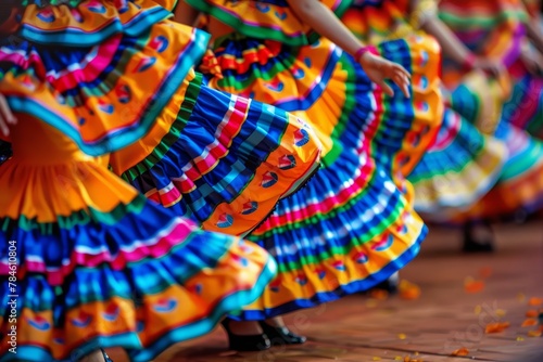 Mexican Folklorico Dancers in Vibrant Costumes Twirling at Cultural Festival